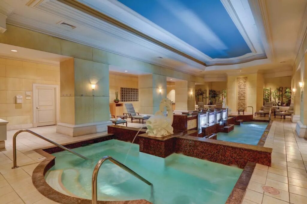 Hot tubs and hydrotherapy pool inside Spa Mandalay at Mandalay Bay