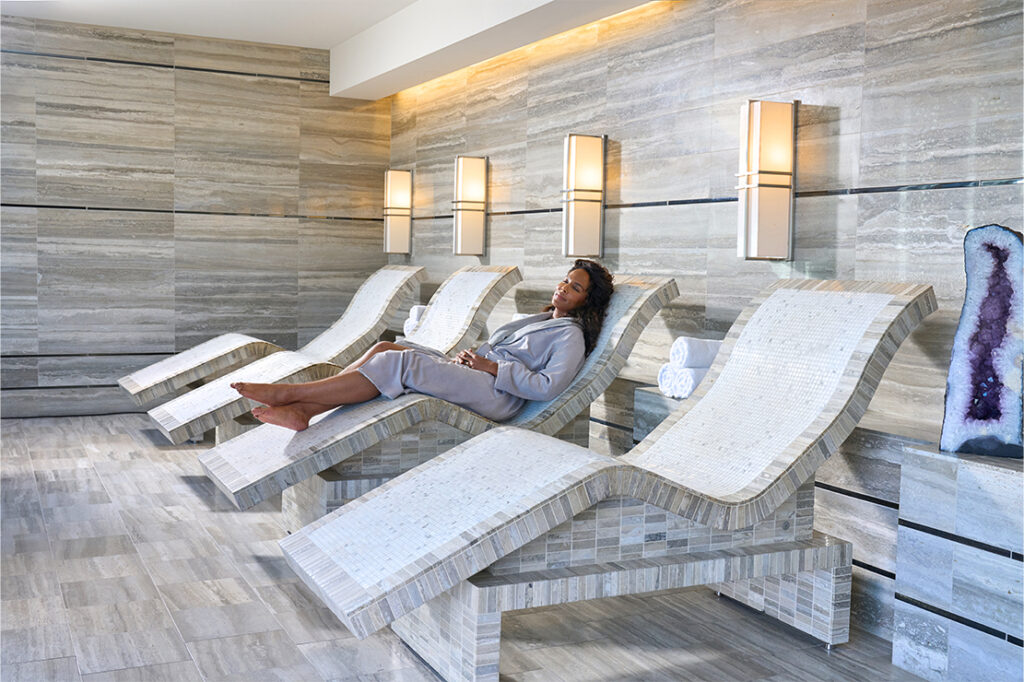 Relaxation loungers at The Spa at Waldorf Astoria Las Vegas